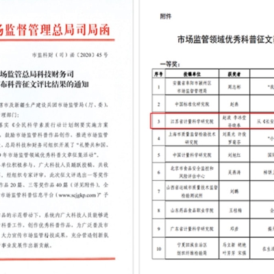 江蘇省計量院榮獲全國市場監(jiān)管領域優(yōu)秀科普征文一等獎